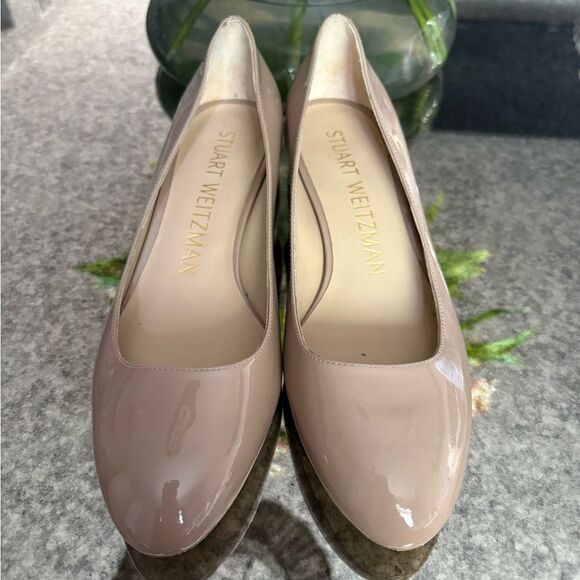 Stuart Weitzman Flareblock 60 Nude Pump Patent Leather Pumps - Picture 5 of 5
